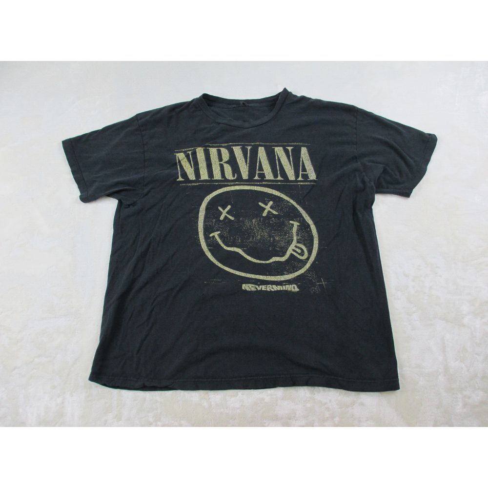 Nirvana Shirt Mens Large‎ Black Smiley Face Nevermind Rock Music Concert*